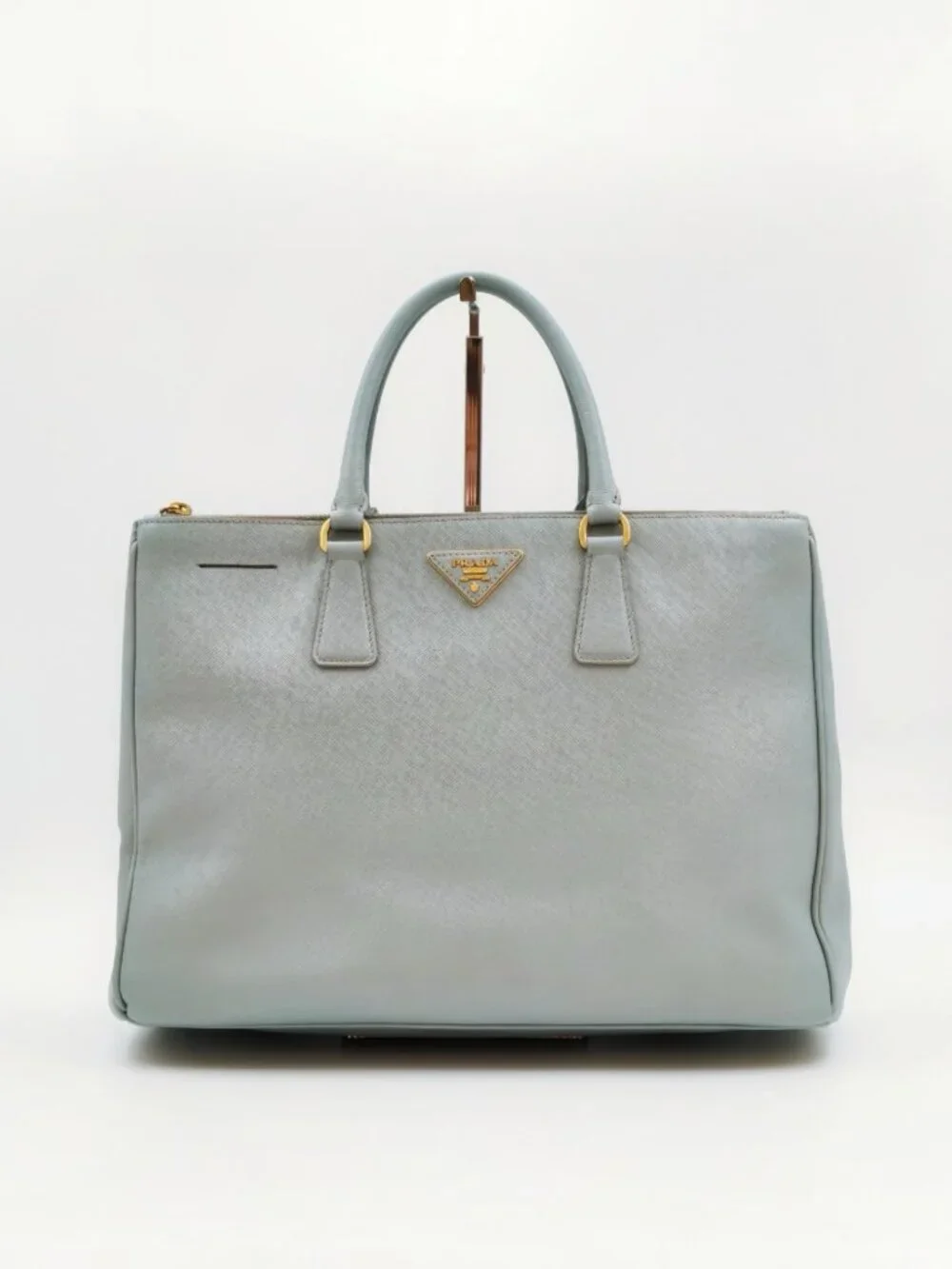 Prada Galleria Saffiano Lux Light Blue Double Zip Tote Satchel Bag
